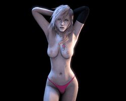 1girls 3d animated areola areolae bayernsfm blue_eyes breasts eclair_farron erect_nipples female female_only final_fantasy final_fantasy_xiii gloves hands_behind_head large_breasts navel nipples panties pink_hair solo source_filmmaker square_enix tattoo thong topless walk_cycle walking wide_hips