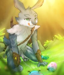 anthro boomerang bunnymund cave easter easter_egg flaccid grass_field hi_res holidays kneeling lagomorph leporid male male_only mammal nude rabbit rise_of_the_guardians solo stampmats