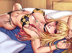 arimatang bed bikini breasts female female_only kitagawa_marin looking_at_viewer pink_eyes solo sono_bisque_doll_wa_koi_wo_suru tagme