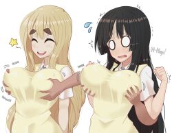 2girls big_breasts black_hair blonde_hair breast_grab groping groping_from_behind k-on! large_breasts long_hair mio_akiyama_(k-on!) multiple_girls nipple_bulge school_uniform schoolgirl tsumugi_kotobuki_(k-on!) young_savage