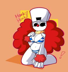 bra cap clown clown_nose female hat jace_the_funny jacefunny no_mouth oc orange_background panties red_hair white_skin