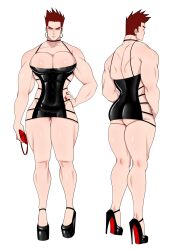 1boy 2022 ambush_(trap) ass big_pecs bitch_bara black_dress blue_eyes bottomless color crossdressing earrings endeavor_(my_hero_academia) enji_todoroki high_heels hoop_earrings hourglass_figure lipstick makeup male male_only manly_crossdresser muscular muscular_male my_hero_academia niumek_kun niusesabe no_panties painted_nails pecs prostitution purse red_hair red_nail_polish red_nails solo thick_thighs thin_waist wide_hips young