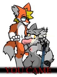 absurd_res alpha_channel anthro blonde_hair blue_eyes bodily_fluids breasts canid canine canis cum cum_string cumshot dipstick_tail duo ear_piercing ear_ring ejaculation eyewear female fox fur genital_fluids genitals glasses great_grey_wolf_sif grey_body grey_fur hair hi_res inner_ear_fluff kneeling knot looking_pleasured male male/female mammal markings melee_weapon multicolored_body multicolored_fur nipples orange_body orange_fur pawpads piercing pussy signature simple_background sword tail_markings tongue tongue_out transparent_background tuft two_tone_body two_tone_fur watermark weapon white_body white_fur wolf wub_(artist) yellow_eyes