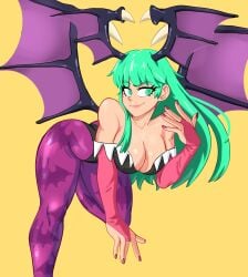 clothing darkstalkers green_eyes green_hair large_breasts morrigan_aensland mossy_(artist) official_mossy succubus