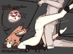 1boy 1girls bondage bunny_ears cum cum_in_uterus cum_inside english_text face_down_ass_up faceless_male freckles from_behind impregnation_risk internal internal_cumshot legs_up male orange_eyes orange_hair pale-skinned_female pumpkin_spice_(zako_sketch) restrained tagme unwanted_cumshot zako_sketch