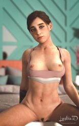 3d areolae athletic athletic_female brown_hair busty ellie_(the_last_of_us) ellie_williams female female_focus female_only hourglass_figure lustie3d naughty_dog nipples small_breasts solo tagme tattoo the_last_of_us the_last_of_us_2 wide_hips