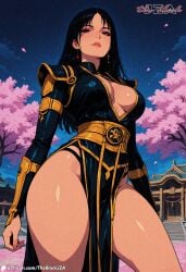 ai_generated armored_female black_hair blue_eyes female female hi_res kunoichi thick_thighs