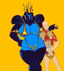 1boy abs bikini breasts colored crown dark_samus female golden_bikini helmet huge_breasts male metroid navel scorn_(game) scorn_guy scorndude sling_bikini tummy underwear