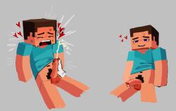 bottomless cum cumshot disembodied_hand handjob heart hearts looking_pleasured male male_only masturbation minecraft orgasm orgasm_face penis pubic_hair steve_(minecraft) worm_(artist)