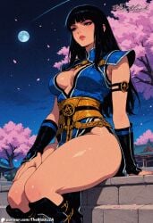 ai_generated armored_female black_hair blue_eyes female hi_res kunoichi thick_thighs