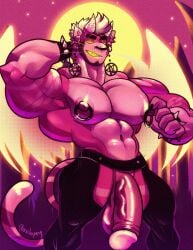 2d bara big_pecs el_micho_(michopanq) fat_penis feline feline_humanoid furry gay halloween male michopanq pierced_nipples veiny_penis