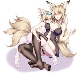 2girls arknights ass female female_only mother_and_daughter pantyhose qingshuisi_yu_ji see-through suzuran_(arknights) tail vulpisfoglia_(arknights)
