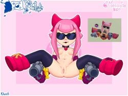 brawl_stars khusih korean melodie_(brawl_stars) miniskirt open_legs pink_hair pink_pussy skinny