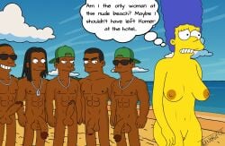dark-skinned_male embarrassed jamaican marge_simpson naked_in_public nervous nude nude_beach nude_female nude_male nudism nudist onlookers the_simpsons trannsient