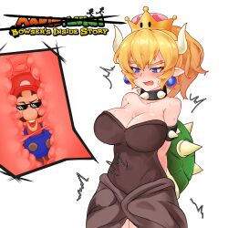 absurd_res after_vore big_breasts blonde_hair blush bowsette cap cleavage clothing dress female giantess glasses hi_res horn horns inside_view large_breasts male mario mario_(series) mario_and_luigi:_bowser's_inside_story mario_and_luigi_(series) monster_girl moustache navel nervous new_super_mario_bros._u_deluxe oerba_yun_fang pixelated pointy_ears ponytail post_vore shell size_difference spiked_collar spikes sunglasses super_crown sweat tagme tight_clothing unbirthing vore x-ray yahankkwo