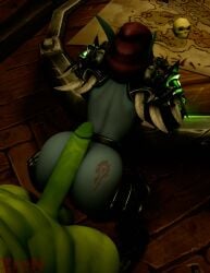 1boy 1girls ass blue_body butt_tattoo buttjob elf orc_male penis sylvanas_windrunner world_of_warcraft zren