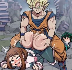 ai_generated beaten boku_no_hero_academia clapping_ass clapping_cheeks crossover cuckold defeated defeated_heroine doggy_style dragon_ball fucked_from_behind grabbing_ass huge_ass izuku_midoriya rape raped son_goku uraraka_ochako
