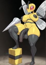 ai_generated anthro beedrill bug dickgirl equine_penis flaccid_penis foreskin furry futanari futanari horsecock insects large_breasts pokemon promptrot thick_thighs