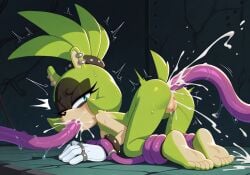 ai_generated anal bound cum cum_in_ass cum_in_mouth cumming feet forced_orgasm looking_at_viewer looking_back multiple_orgasms on_all_fours one_eye_closed pussy pussy_ejaculation sonic_(series) sonic_the_hedgehog_(series) surge_the_tenrec tentacle tentacle_bondage tentacle_in_ass tentacle_in_mouth tentacle_penetration tentacle_sex