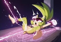 ahe_gao ai_generated bound feet forced_orgasm glowing_eyes hypnosis laying_on_back legs_apart magic magic_bondage magic_circle magical_stimulation moaning multiple_orgasms pink_eyes pussy pussy_ejaculation small_breasts sonic_(series) sonic_the_hedgehog_(series) surge_the_tenrec