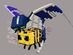 1boy ambiguous_gender ambiguous_penetration bee_(minecraft) blush interspecies male minecraft mob_vote phantom_(minecraft) questionable_consent sweat worm_(artist)