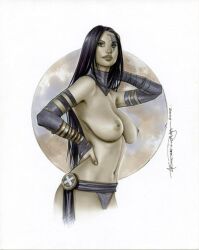 1girls alex_miranda armwear bikini_bottom elizabeth_braddock female female_only huge_breasts marvel marvel_comics neckwear psylocke savage_land solo straight_hair tattoo voluptuous x-men