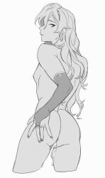 blue_eyes blue_hair dark_skin genshin_impact greyscale hoyoverse kaeya_(genshin_impact) long_hair sketch