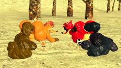 2020s 2025 2boys 3d ahe_gao all_fours anthro anus ass balls bandicoot beach big_ass commission crash_(series) crash_bandicoot evil_crash fingerless_gloves footwear green_eyes half-closed_eyes hi_res kane_brent_koopa male male_only marsupial paws penis pooping scat shitting source_filmmaker spreading_ass torn_footwear veiny_penis video_games