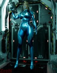 1girls 3d female full_body metroid samus_aran solo zren