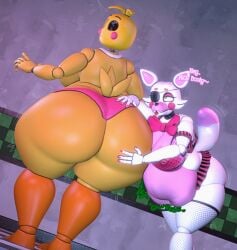 2girls animatronic animatronic_female ass ass ass_expansion big_ass big_butt butt_expansion female female_focus female_only five_nights_at_freddy's five_nights_at_freddy's_2 huge_ass huge_butt mangle_(fnaf) robot robot_girl robot_humanoid toy_chica_(fnaf) vorthomas82
