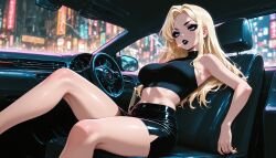 ai_generated black_lips black_lipstick blonde_female blonde_hair car car_interior cigarette female smoking steering_wheel