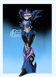 alien alien_girl arcee arcee_(prime) autobot blue_eyes blush female fembot onixsea posing_for_the_viewer prime sexy_pose transformers transformers_prime wiggle_lines