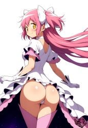 ai_generated artist_logo ass ass_focus bubble_ass bubble_butt butt_focus goddess hi_res long_hair madoka_kaname madoka_worship magical_girl mahou_shoujo_madoka_magica pink_hair puella_magi_madoka_magica round_ass round_butt shiny_skin simple_background thong twintails ultimate_madoka updress upskirt very_long_hair white_background wide_hips yellow_eyes