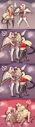 1_eye 2girls accessory angel angel_humanoid areola ass big_breasts big_butt bitterbunz bitterrbunz black_body black_feathers blonde_hair bodily_fluids bow_ribbon breasts charlie_morningstar charlie_morningstar_(hazbin_hotel) claws clothed clothing cloven_hooves crown demon demon_humanoid duo feathered_wings feathers female female/female french_kissing genital_fluids grey_body grey_feathers hair hair_accessory hair_ribbon hairbow hazbin_hotel headgear hi_res holding_object holding_weapon hooves horn humanoid humanoid_on_humanoid improvised_sex_toy kissing melee_weapon nipples nude open_mouth open_smile partially_clothed polearm ponytail red_sclera ribbons smile spear spread_legs spreading standing tail teeth thick_thighs tongue tongue_out vaggie_(hazbin_hotel) vaginal_fluids vaginal_penetration weapon white_body white_feathers white_hair wings yellow_eyes yuri