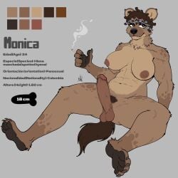 1futa 2d 2d_artwork abs anthro balls big_balls big_breasts big_penis breasts brown_fur brown_hair cigarette digital_media dreadlocks erection freckles full_body furry furry_only futa_only futanari grey_background hiena hyena intersex monica_(nat_monkey_art) naked nat_monkey_art nipples nude oc original original_character pawpads paws penis plantigrade reference_sheet simple_background smoke smoking solo spotted_hyena tagme testicles