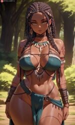 ai_art ai_generated bigbizarts braids curvy dark-skinned_female oc original_character tribal_clothing