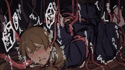1boy arms_behind_back blush bondage brown_hair dilf fully_clothed gegege_no_kitarou japanese_clothes kimono kitarou_tanjou_gegege_no_nazo long_hair long_hair_male male male_only nosebleed osada_genji ponytail restrained solo_focus sweat tentacle tentacle_bondage tentacle_grab tentacle_in_ear tentacle_on_male tentacle_penetration tentacle_rape tori_bakuretu