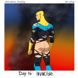 1boy ass funny invincible invincible_(superhero) invincible_(tv_series) male male_only mark_grayson masked mr._le_fay muscles muscular muscular_male onebutt_oneday_2022 ripped_clothing solo_male teen_boy