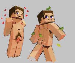 ass blue_eyes falling_leaves foreskin looking_at_viewer male_only minecraft naked penis showing_ass showing_off steve_(minecraft) uncut wink worm_(artist)