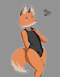 bulge bulge_through_clothing cock dark_clothing femboy fox fox_ears fox_tail furry furry_only looking_at_viewer makeup orange_fur sexy swimsuit swimwear thick_ass thick_thighs trap zorroenojado