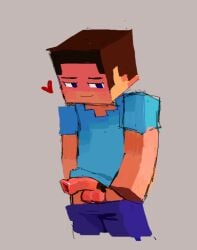 blue_eyes heart male_only minecraft pants_down penis penis_out seductive_look shy_smile smirk steve_(minecraft) worm_(artist)