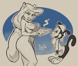 2025 age_difference animaniacs anthro apron apron_aside apron_only ass baking_tray big_breasts big_butt big_tongue breasts canid canine cheek_tuft clothing cookie digital_drawing_(artwork) digital_media_(artwork) dimidotfurr duo eyebrows eyeshadow facial_tuft female food frustrated grimace hair hi_res larger_female long_hair long_tail long_tongue makeup male mammal minerva_mink mink monochrome mostly_nude mustelid musteline nipples older_female signature size_difference smaller_male steam tagme tail thick_thighs tongue tongue_out true_musteline tuft wakko_warner warner_brothers younger_male