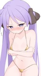 1girls artist_request bikini golden_bikini kagami_hiiragi lucky_star purple_hair small_breasts tagme