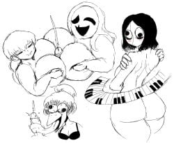 4girls alien_girl ass ass big_ass big_breasts bird_girl black_hair blank_background blush blush_lines bra braided_twintails breasts closed_eyes colorless crazy_eyes cum cumshot eyelashes eyeless female female_only ferretidk hands_on_breasts hands_on_shoulders long_tongue madotsuki no_color no_eyes paizuri penis piano pink_blush seccom_masada short_hair sketch smile tagme tied_hair tongue tongue_around_penis tongue_wrap tongue_wrapped_around_penis tonguejob toriningen twintails uboa white_background yume_nikki