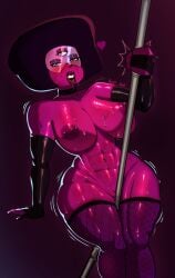 abs afro axel_hell fishnet_legwear fishnets garnet_(steven_universe) large_ass large_thighs nipple_piercing nipples pierced_tongue pussy_juice steven_universe stripper stripper_clothes stripper_pole sweat