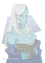 big_breasts big_breasts big_thighs big_titties blue_diamond blue_eyes blue_skin book cartoon_network covered_nipples curvaceous curvaceous_female curvaceous_figure curvy curvy_figure female female_focus female_only long_hair looking_at_viewer steven_universe tumorterrors white_hair