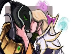 2boys couple dota dota_2 face_closeup gay invoker kissing licking mask no_visible_genitalia rubick_the_grand_magus saliva