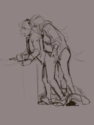 bottomless colorless drooling female futa_on_female futanari glasses hellsing hellsing_ultimate intersex open_shirt realstripefang rip_van_winkle sketch standing_sex sweatdrop table_sex tagme tie