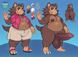 2025 3_toes 5_fingers amarooki anthro ass balls belly big_butt big_nipples black_eyebrows black_nose blue_background bottomwear brown_body brown_eyes brown_fur brown_hair brown_nipples cargo_shorts circumcised claws clothed clothed_anthro clothed_male clothing collar e621_post_recursion english_description english_text erection eulipotyphlan eyebrows facial_scar feet fingers footwear fur genitals hair half-closed_eyes hedgehog hi_res humanoid_genitalia humanoid_penis male mammal model_sheet mouth_closed narrowed_eyes nipples noble_(amarooki) nude_anthro nude_male pattern_clothing pattern_shirt pattern_topwear penis red_clothing red_shirt red_topwear scar shirt shoes shorts simple_background slightly_chubby slightly_chubby_anthro slightly_chubby_male slippers solo standing tail tan_bottomwear tan_clothing tan_shorts text thick_eyebrows thick_thighs toes topwear vein veiny_penis white_claws x_scar