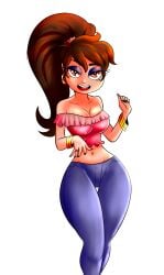 eyeshadow female genderswap genderswap_(mtf) large_breasts lipstick looking_at_viewer marco_diaz navel princess_marcia princess_marco red_lipstick rule_63 smile star_vs_the_forces_of_evil themightfenek thick_thighs wide_hips